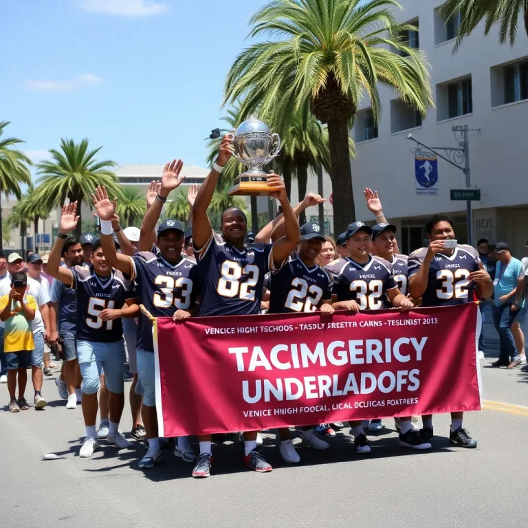 Venice High School Football Team Celebrates State Championship Victory with Community Parade