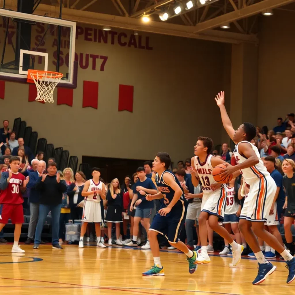 Energetic basketball players in action during the Arizona high school playoffs