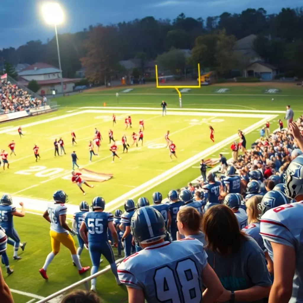 Bixby High School football players in action during a game.