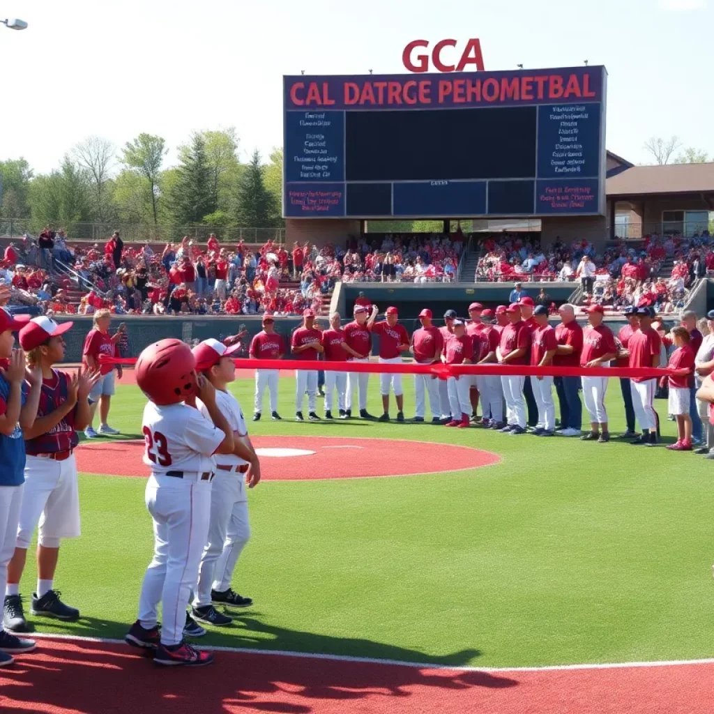 Crowd celebrating the opening of Booty Sanchez Varsity Baseball Field