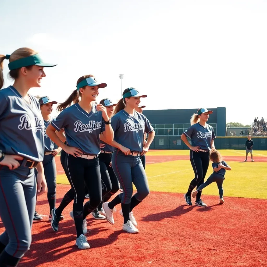 Boulder City High School softball team practicing on the field