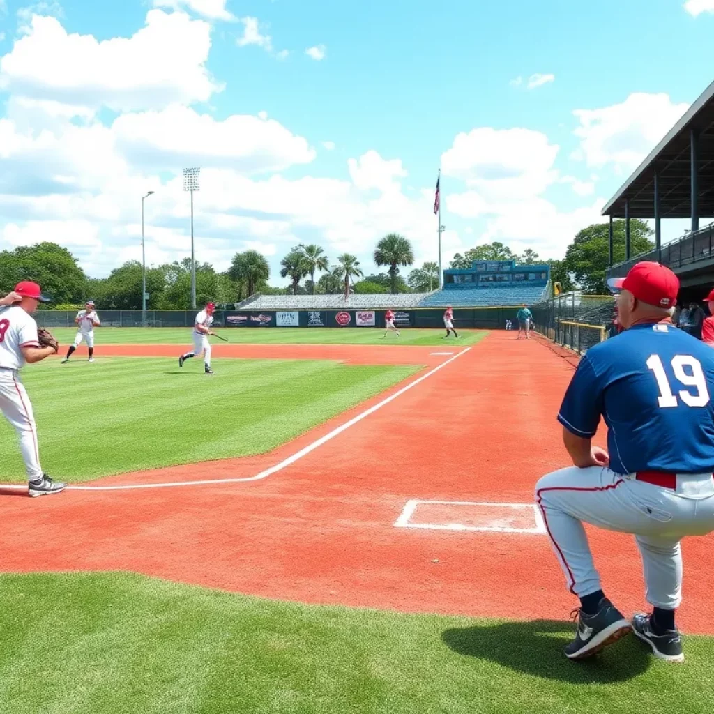 High school baseball players in action on the field in Brevard County.