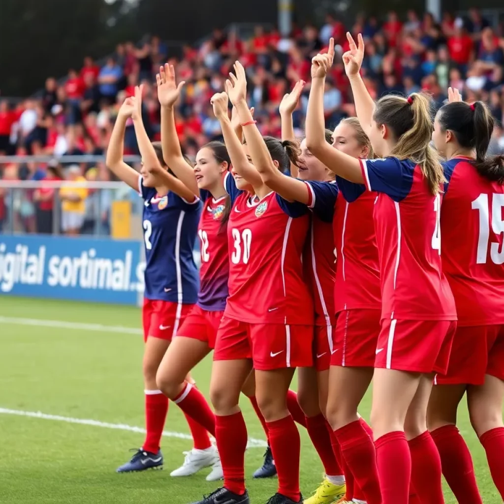 Buford girls soccer team celebrating their victory