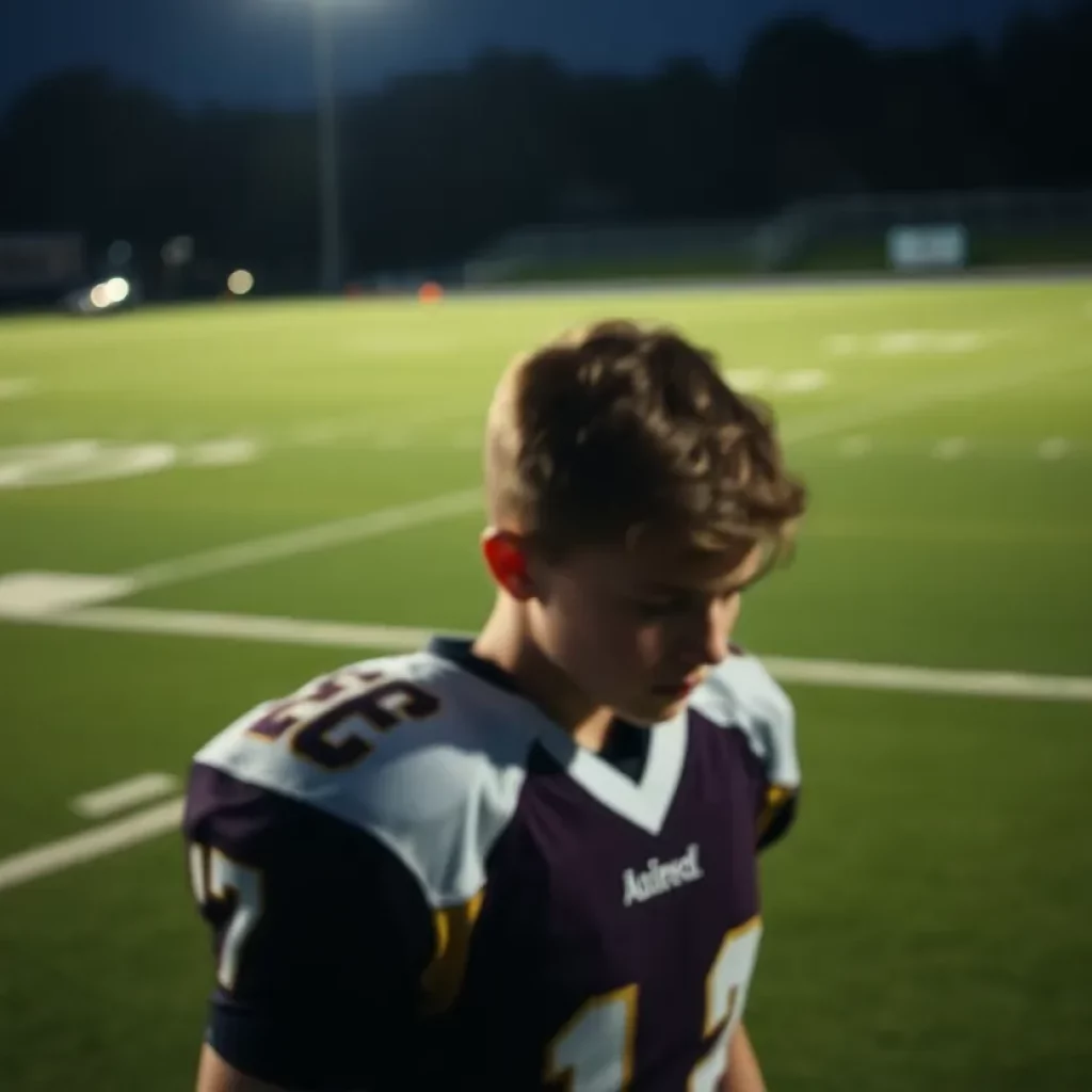 Carver High School football field with police lights