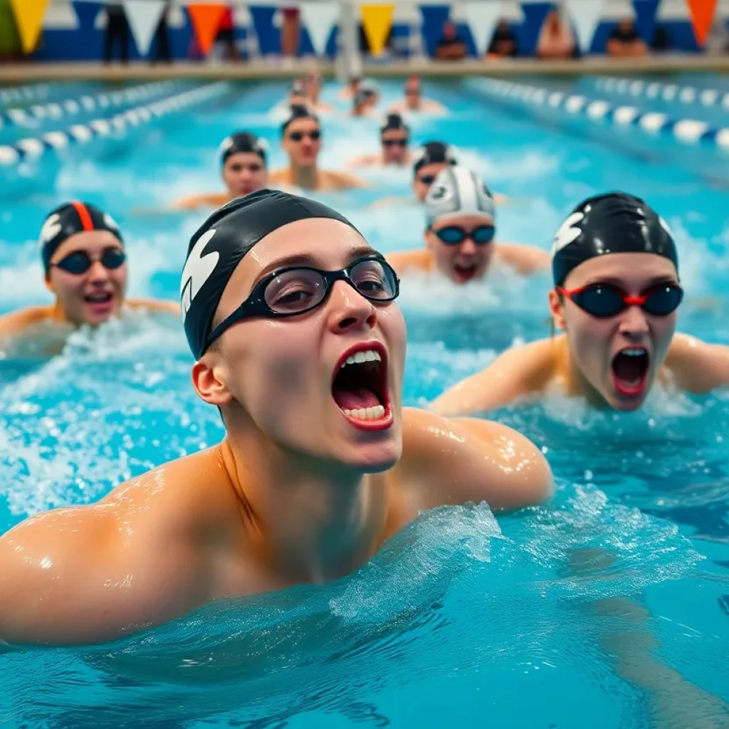Swimmers competing in a championship meet