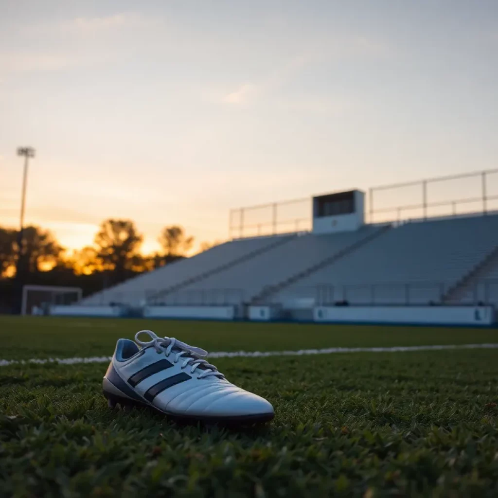 Empty soccer field at sunset symbolizing remembrance
