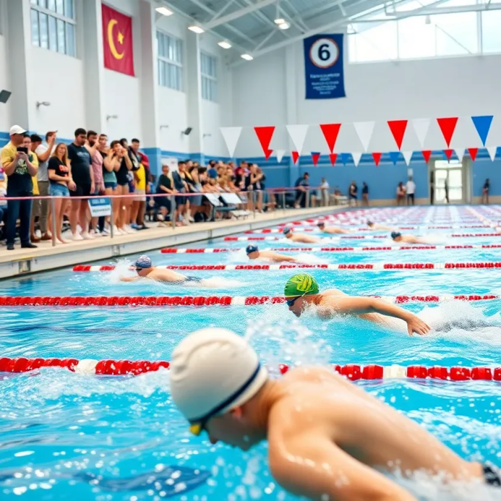 Swimmers competing at the Cincinnati State Swimming Championships 2025.