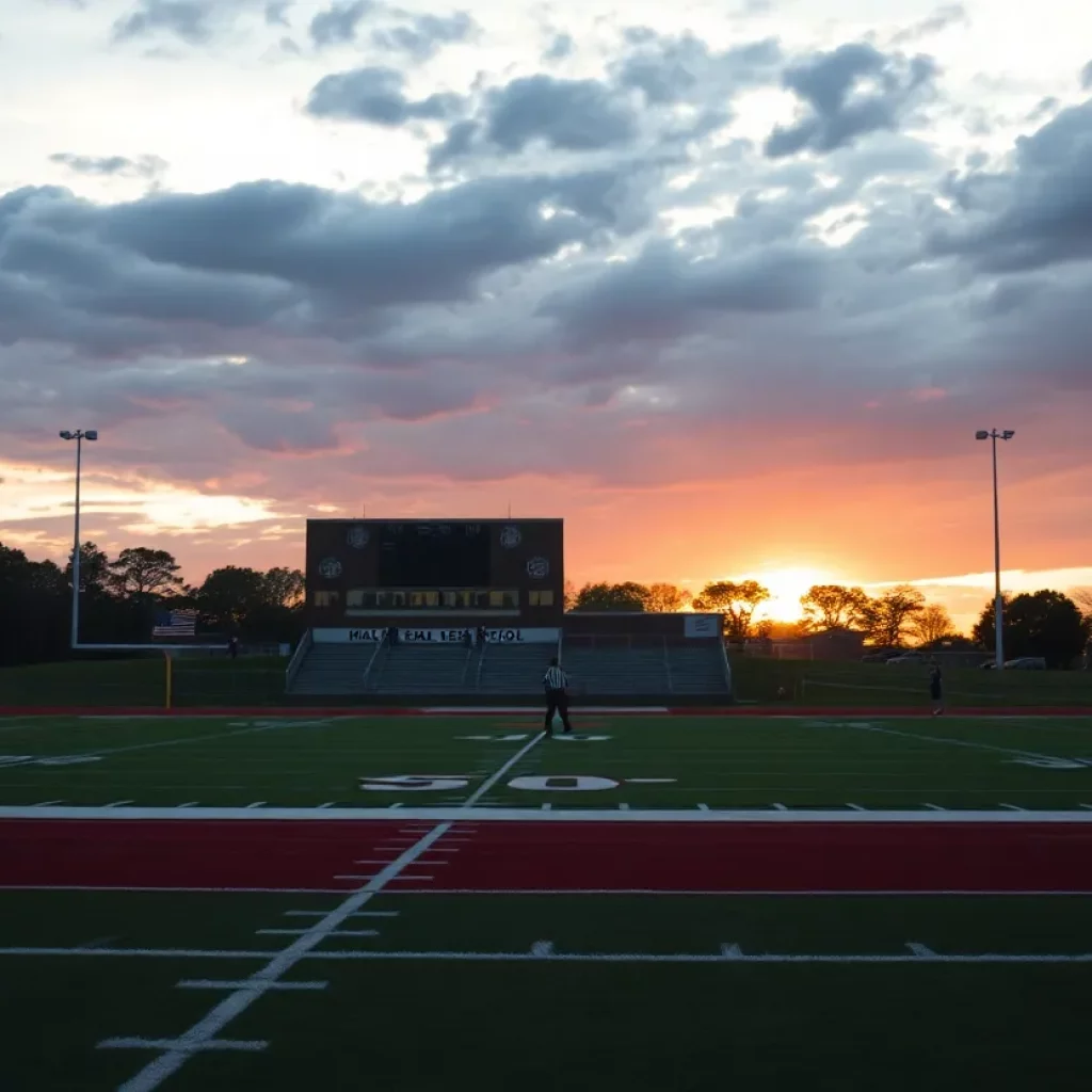 Clarke County High School football field during sunset