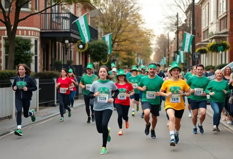 Participants running in Columbia's St. Patrick's Day 5K race