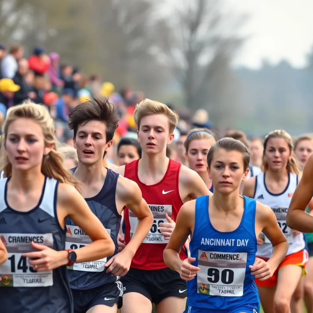 Athletes competing in a cross country race