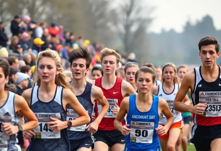 Athletes competing in a cross country race