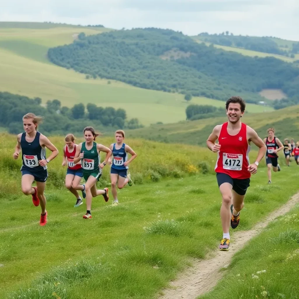 Athletes competing in a cross country race