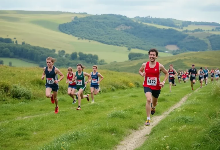 Athletes competing in a cross country race