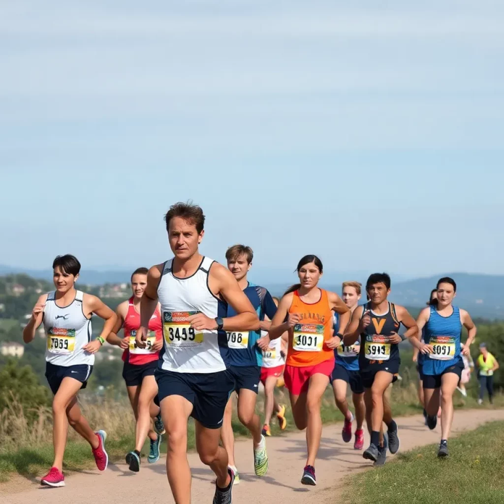 Alton High School cross country team training in nature