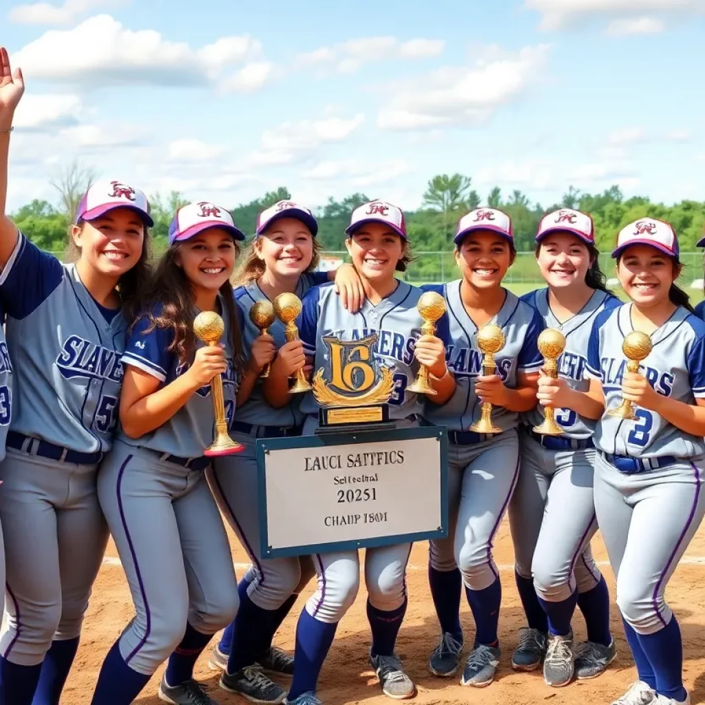Douglas High School softball team celebrating their regional championship win