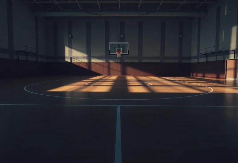 An empty basketball court representing serious allegations in schools.