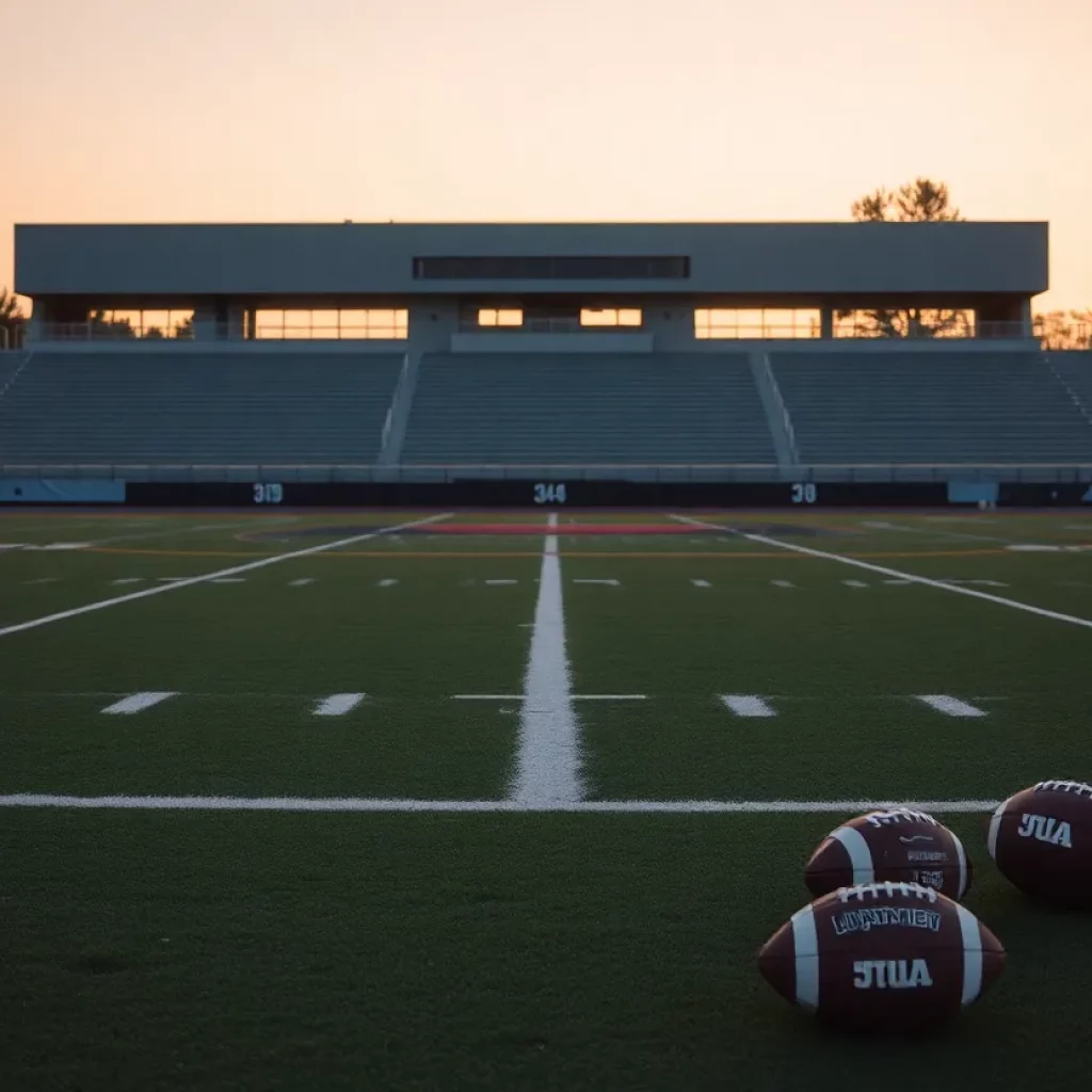 Empty football field at sunset symbolizing lost potential