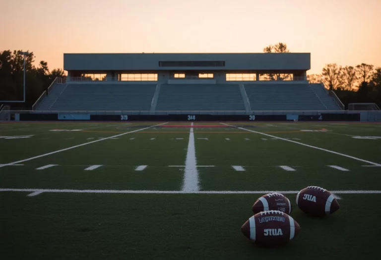 Empty football field at sunset symbolizing lost potential