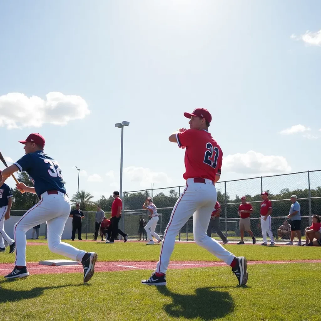 High school baseball players competing on the field in Florida