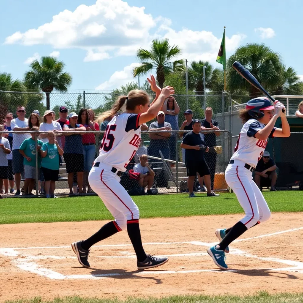 Action during a Florida high school softball game