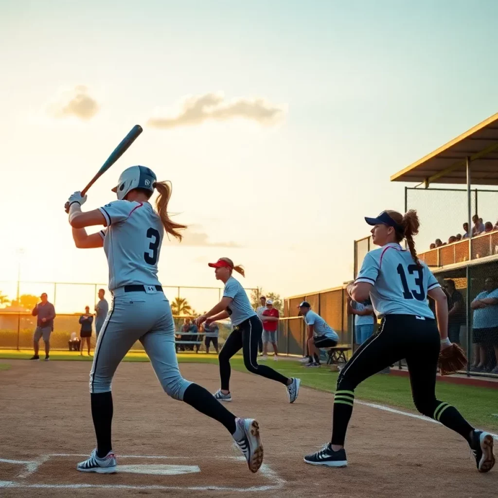 Players in action during a Florida high school softball game