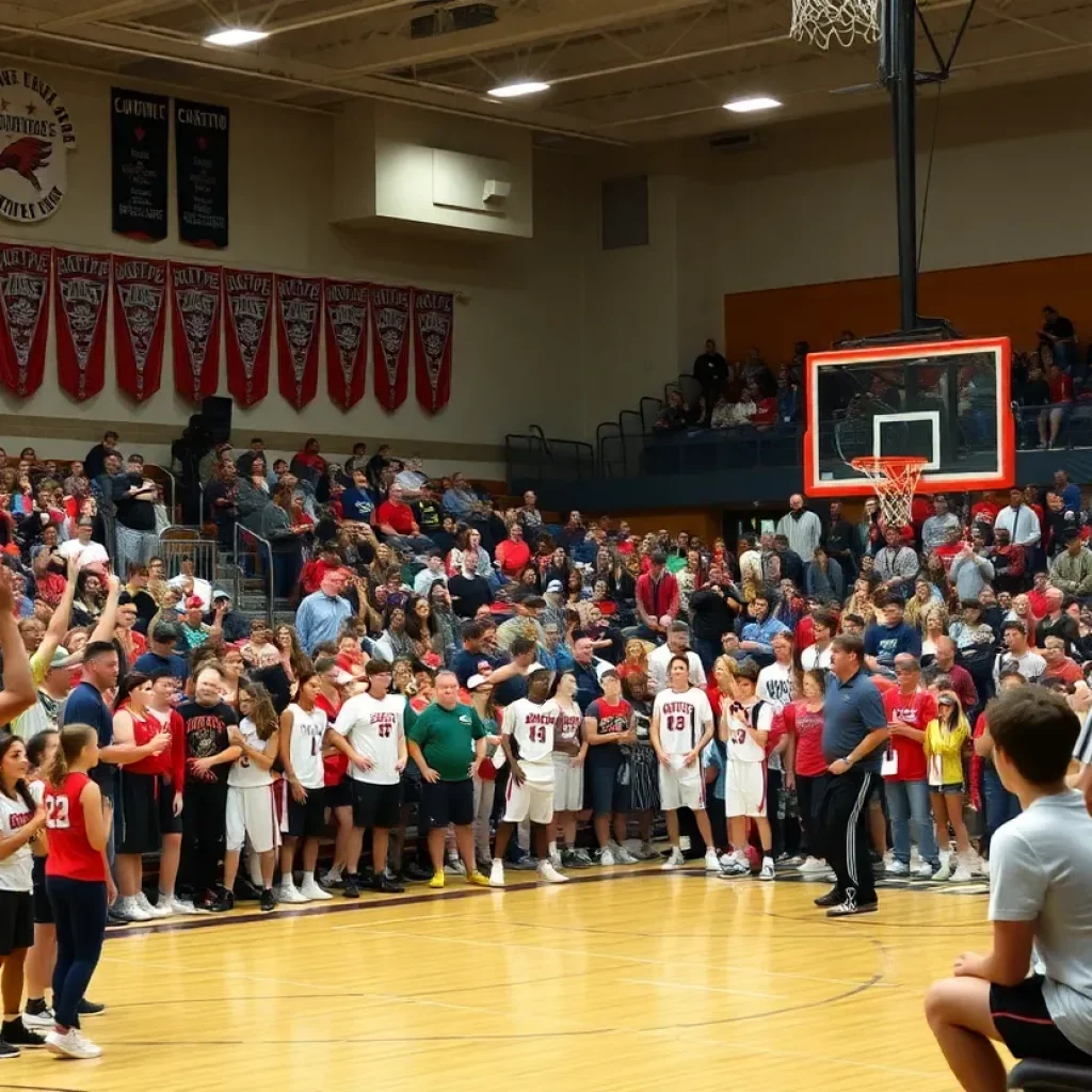 Fans cheering at a high school basketball tournament in Colorado