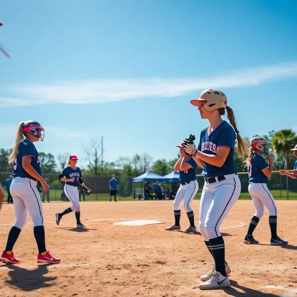 High school girls' softball players in action during the 2025 season in North Carolina.