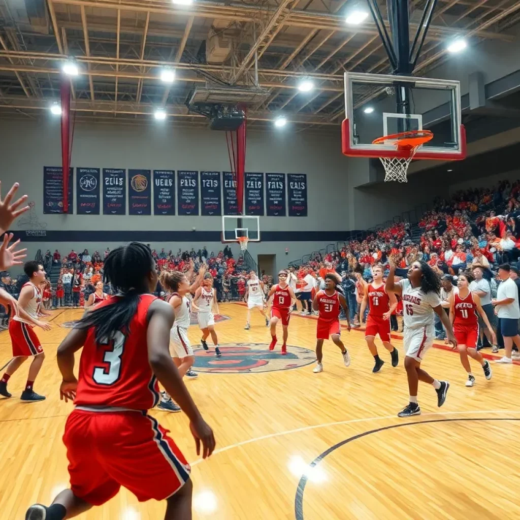 Illinois high school basketball teams in gameplay during a match