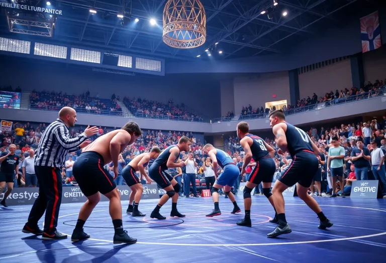 Wrestlers competing at the Iowa High School State Wrestling Tournament