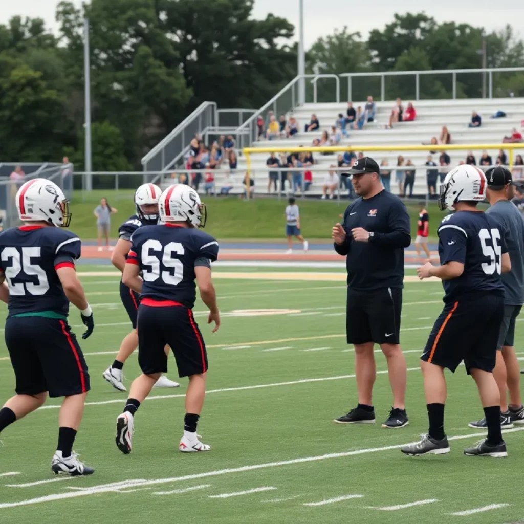 Players practicing football at Masuk High School