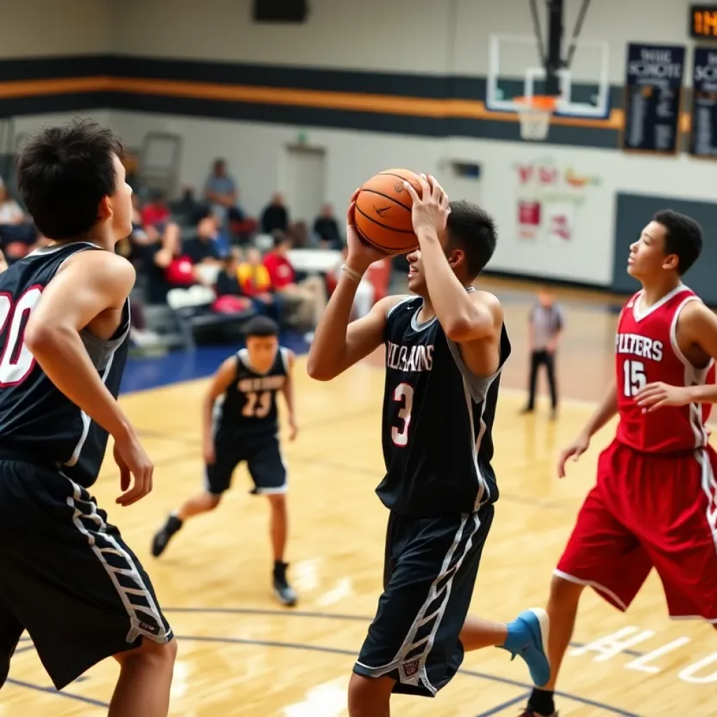 High school basketball players competing in playoffs