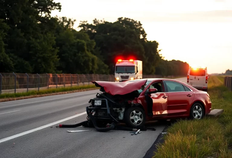 Scene of car crash on highway in Missouri