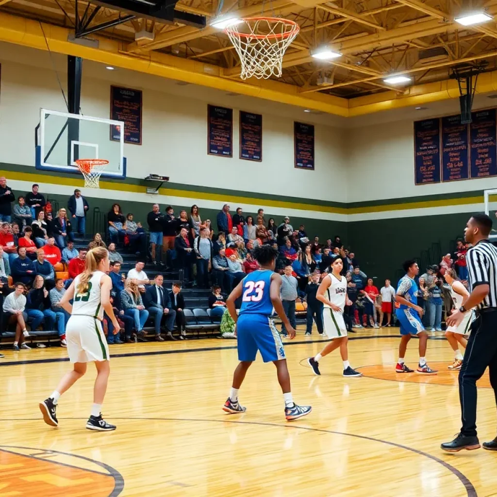 High school basketball players competing in a championship game