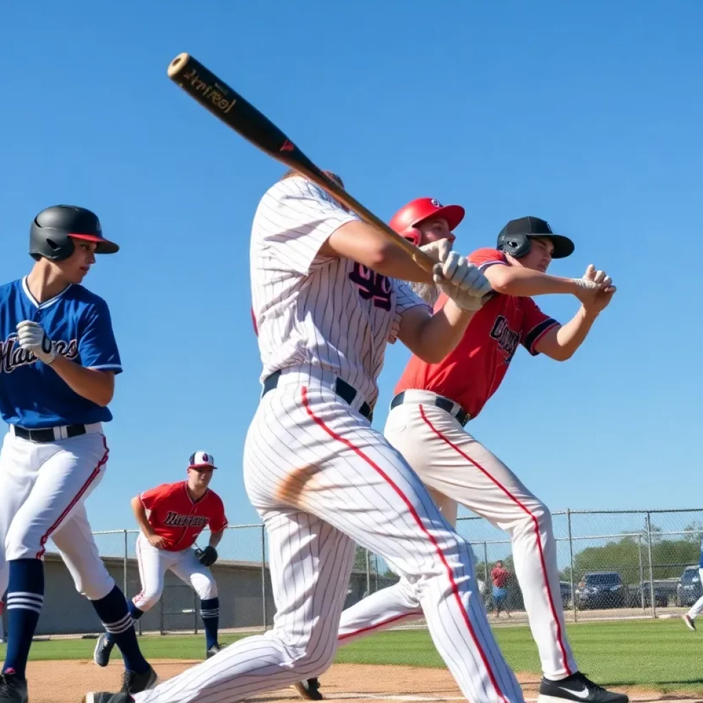High school baseball players in action on a field