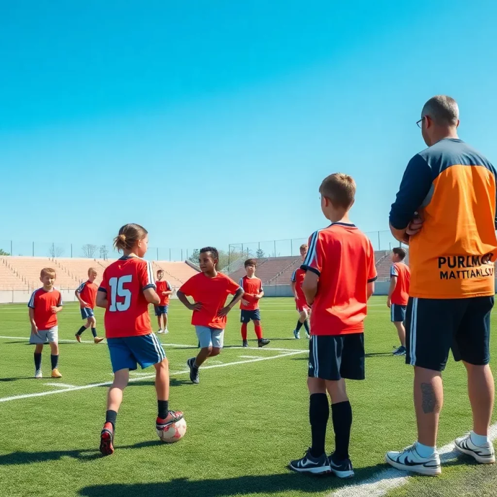 Northside High School football team practicing on the field