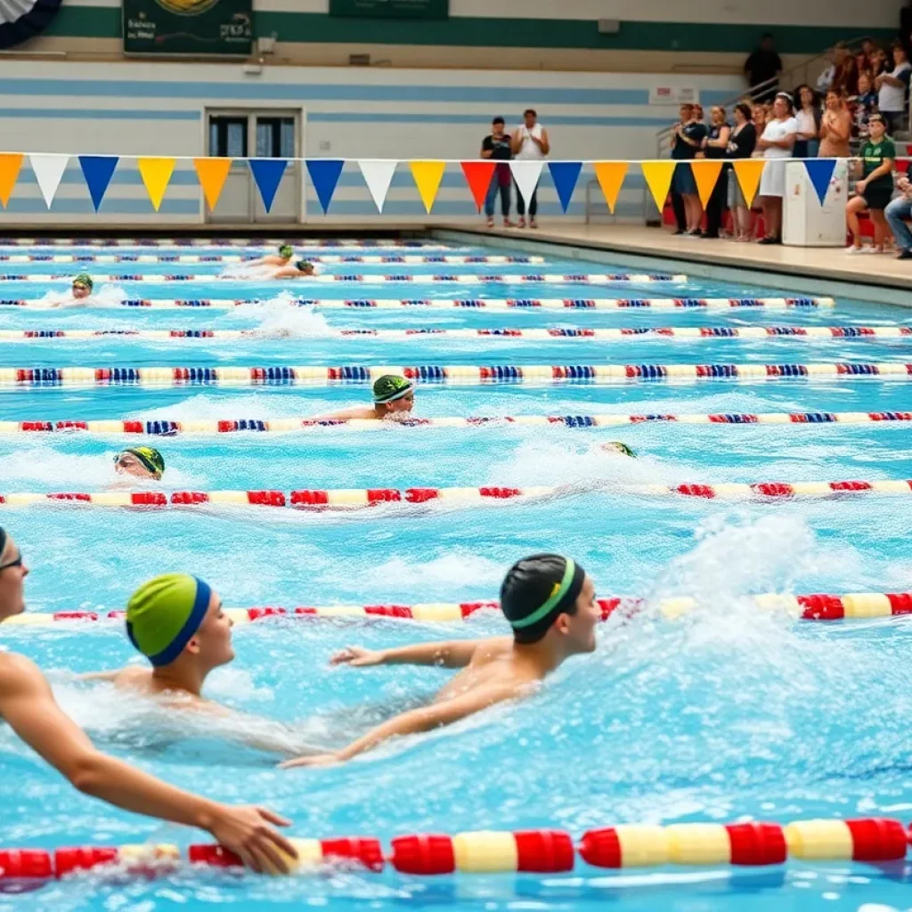 Swimmers competing at the Missouri Class 2 Girls High School Swimming Championship