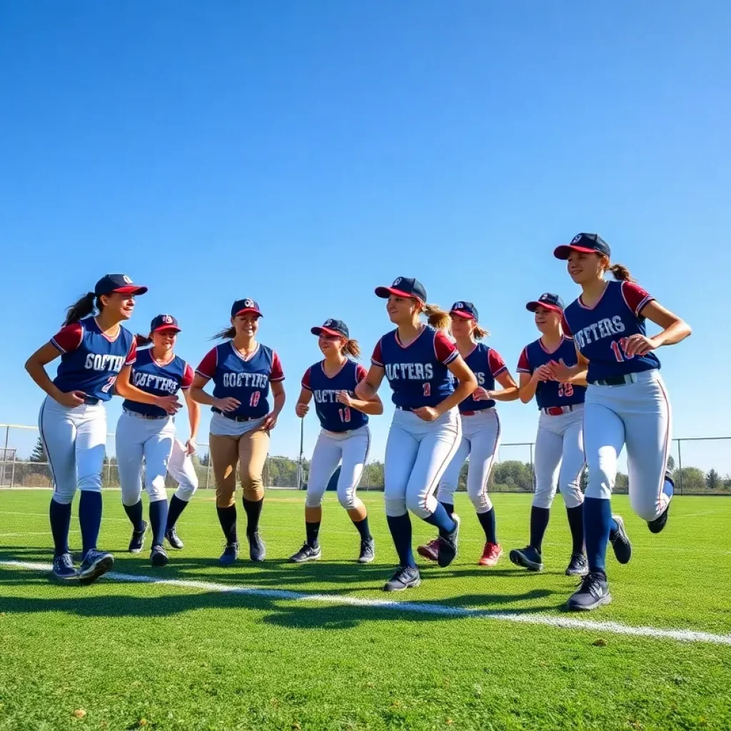 High school softball players competing on a field in Rhode Island