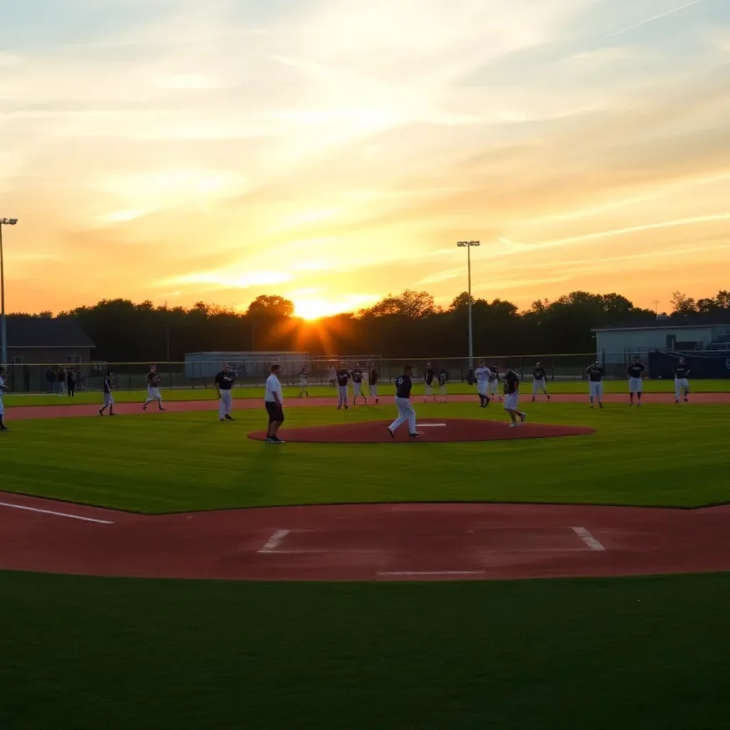 St. James High School baseball team practicing on the field