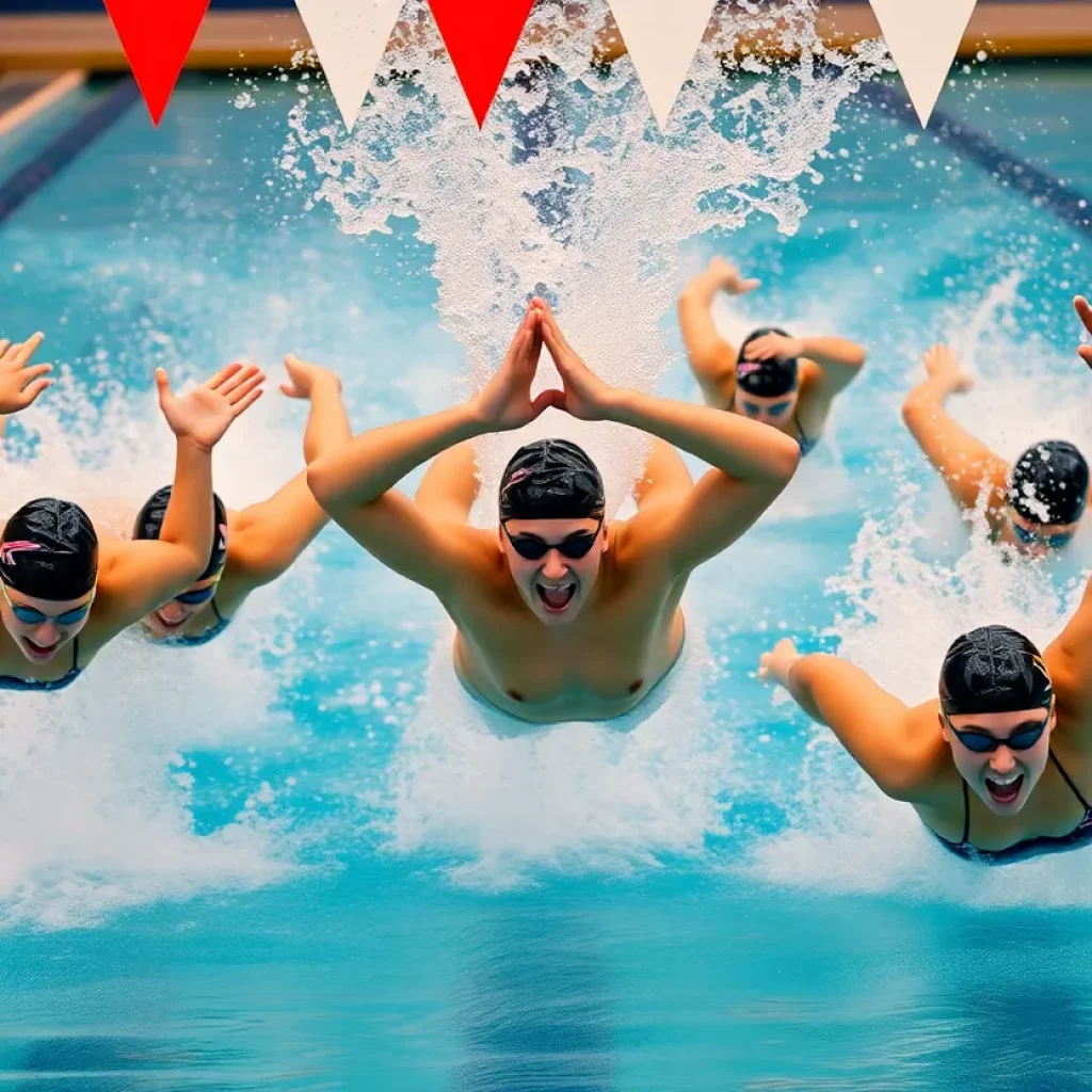 High school swimmers racing in a pool at a sectional meet