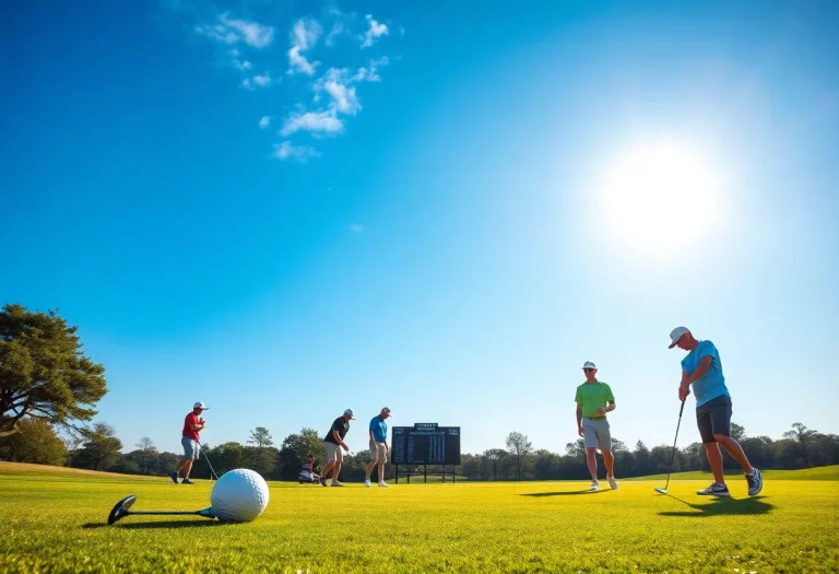 Golf players practicing on a sunny course at the start of the season