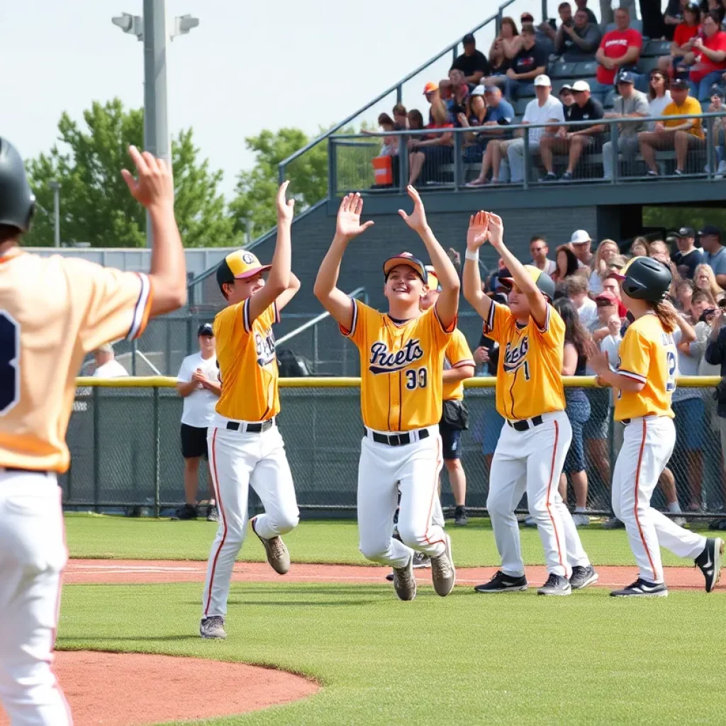University School baseball team celebrating their win on the field