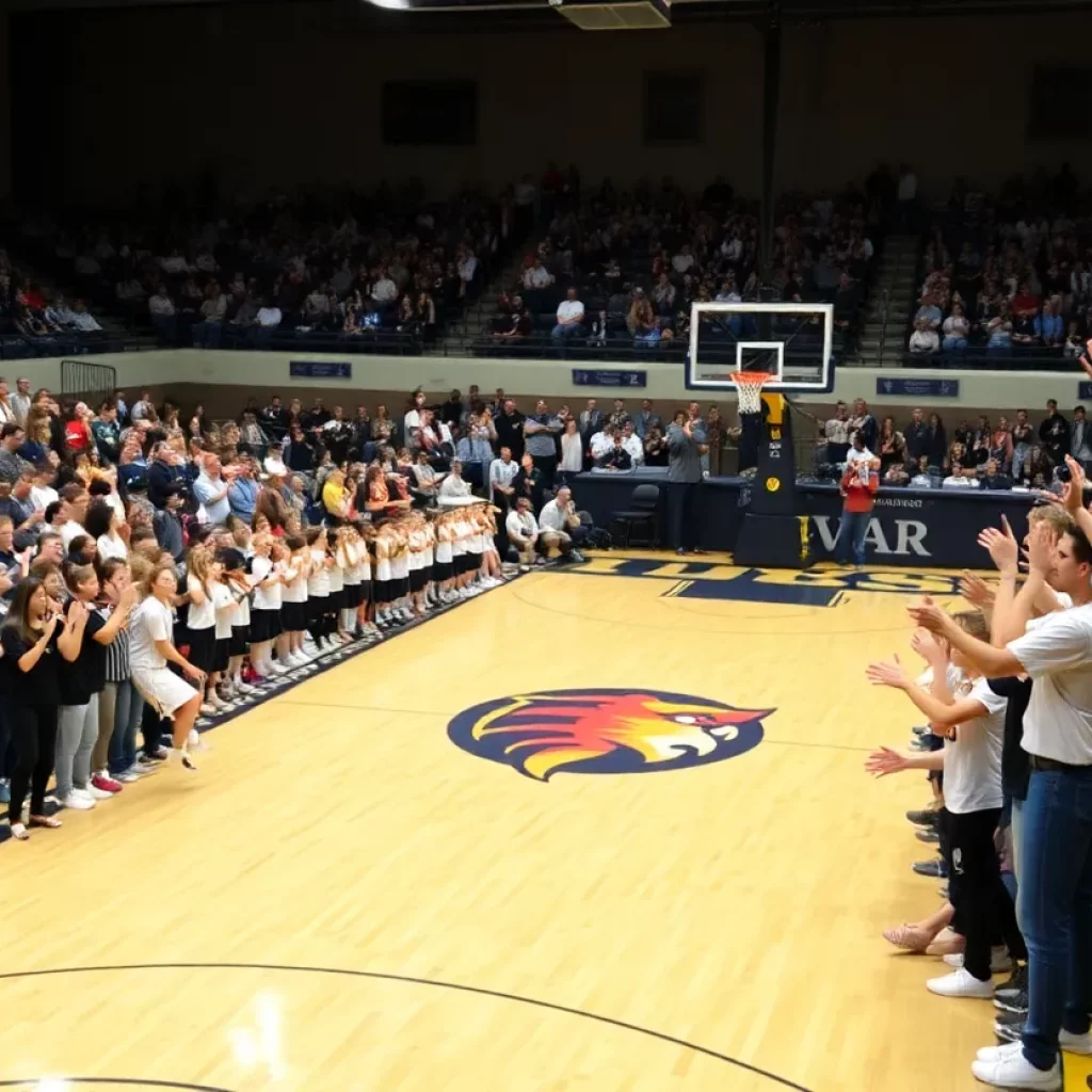 Basketball players competing in a high school game