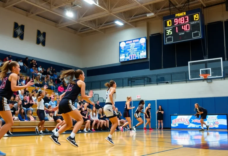 High school girls basketball players competing during playoffs