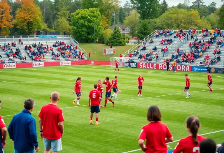 Players warming up on the soccer field for the 2025 season