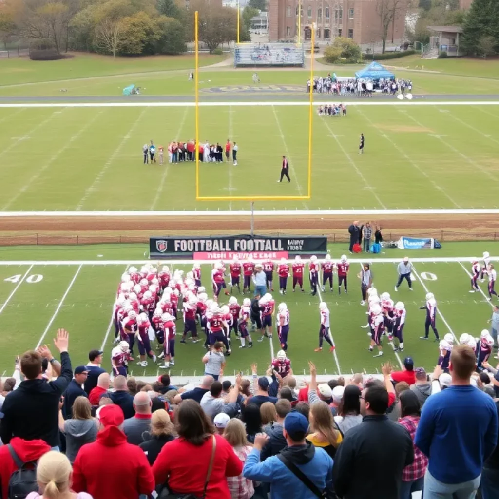 A football field in Staten Island bustling with fans for the high school football season opener