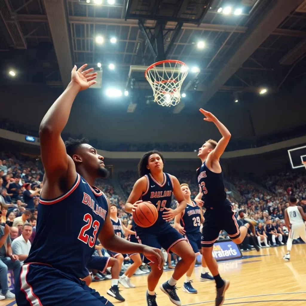 Albany Huskies celebrating their championship win in a packed arena