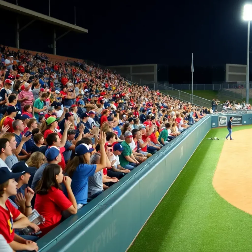 A crowd enjoying a high school baseball game at Whataburger Field