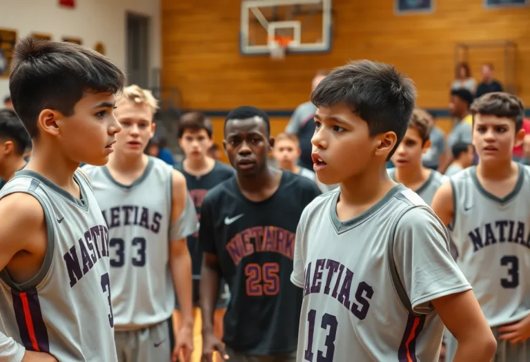 Tense moment during a high school basketball game