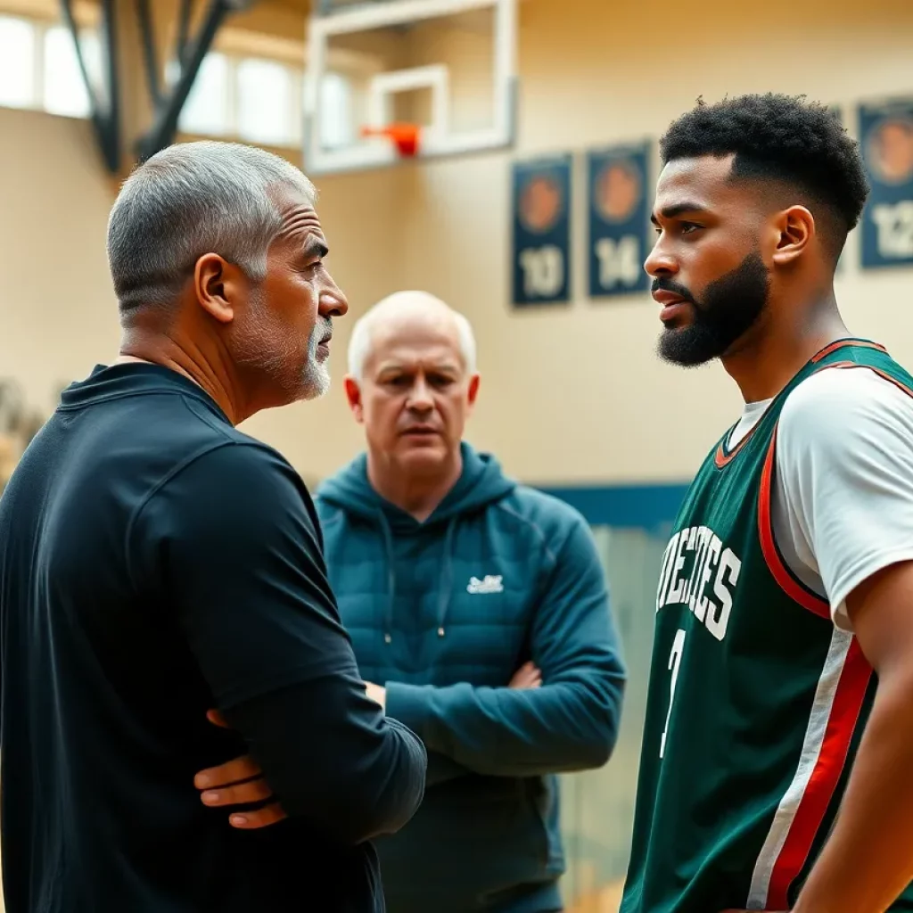 Tense atmosphere during high school basketball practice