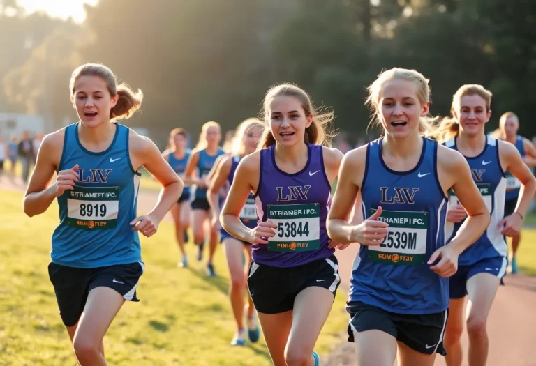 High school athletes running together in a cross country race
